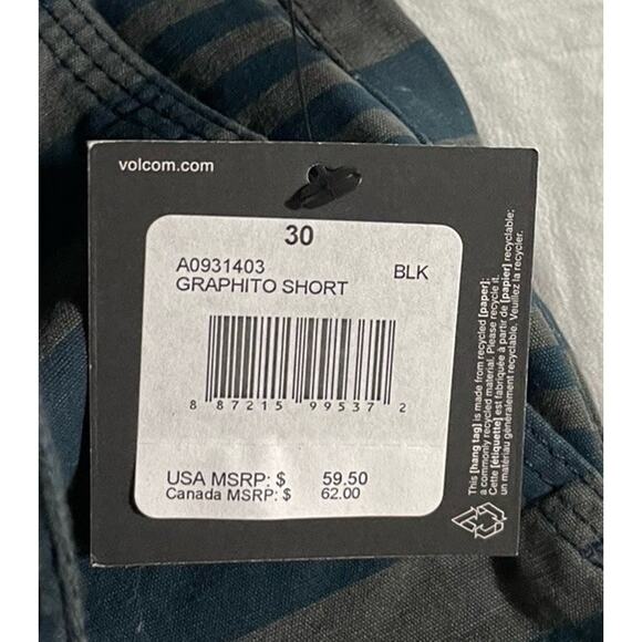 Volcom Flat 'Graphito' Front Chino Skate Shorts. Gray/Blue Stripe, Men's 30. NWT - Picture 3 of 6
